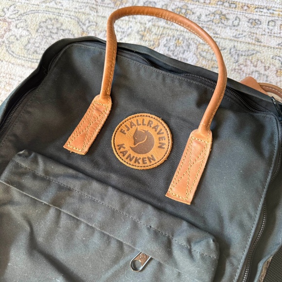 Fjällräven Kånken Backpack – Black with Brown Leather Straps - Picture 6 of 8